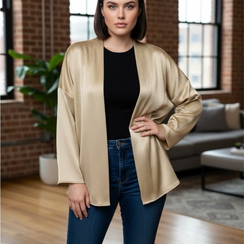 SINCERELY JULES Size Small Gold SATIN  CARDIGAN / COVERUP